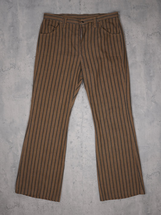 1970S - BROWN STRIPED FLARED TROUSERS