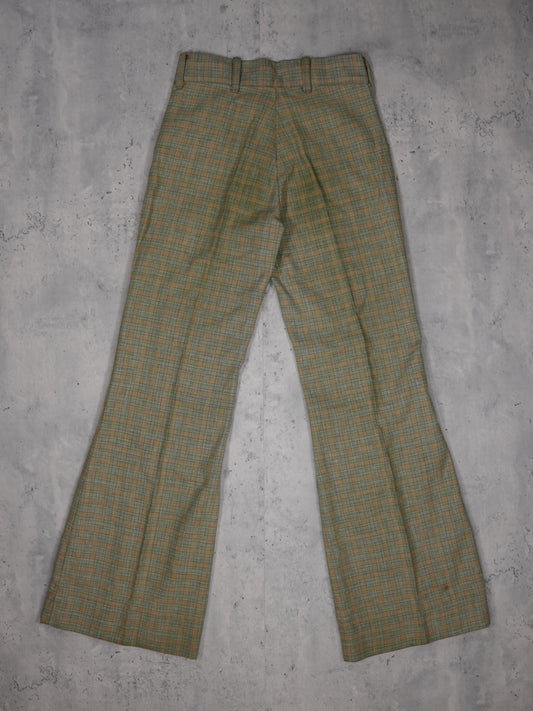 1970S - JCPENNY GREEN PATTERN FLARED DRESS TROUSERS