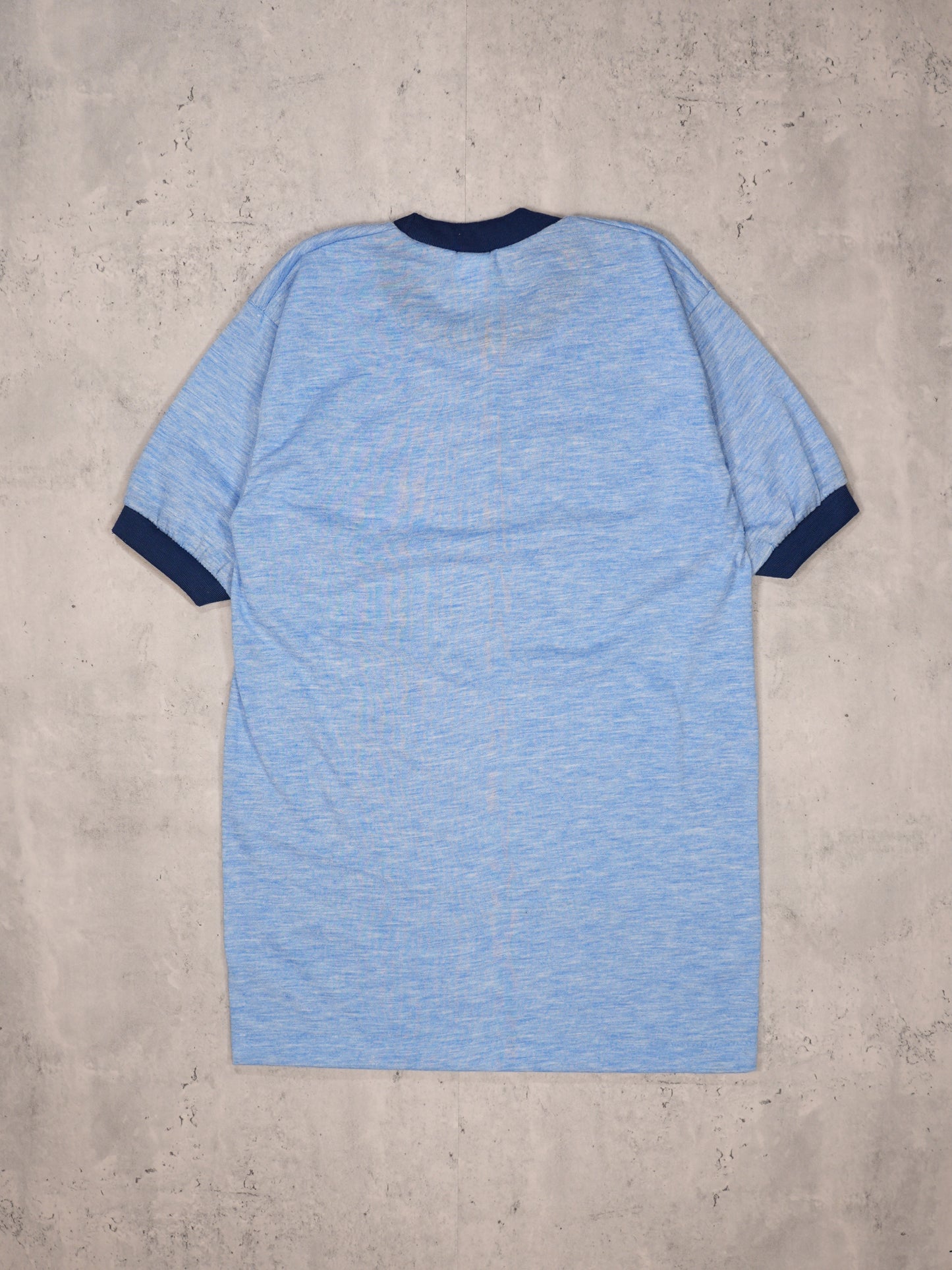 1980S - BLUE RAYON RINGER T-SHIRT