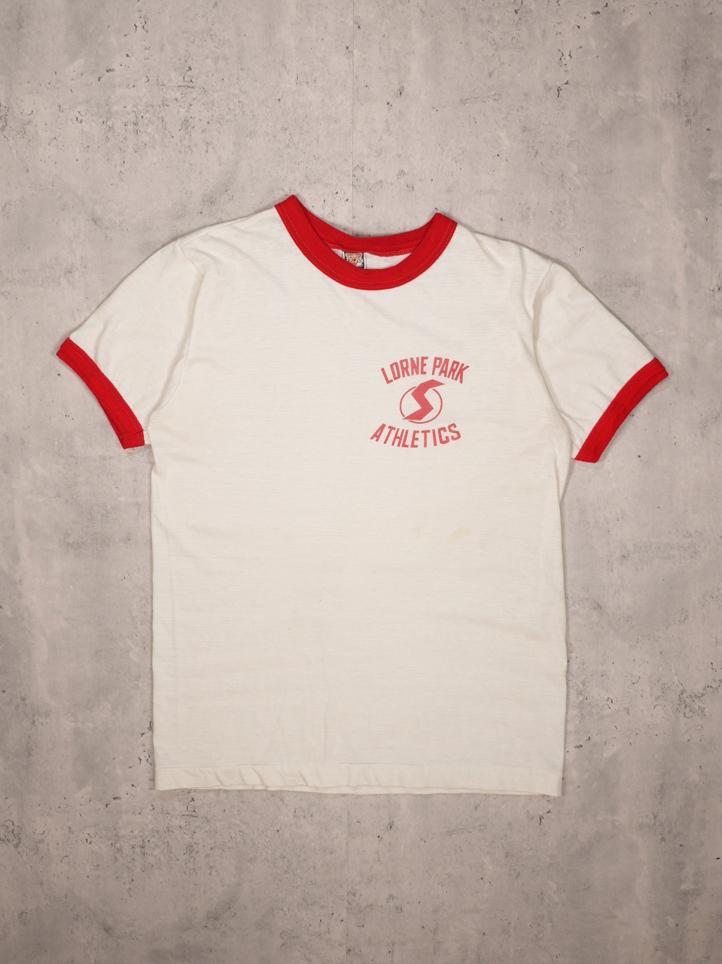 1970S/1980S- TIGER BRAND "LORBE PARK ATHLETICS" RINGER T-SHIRT