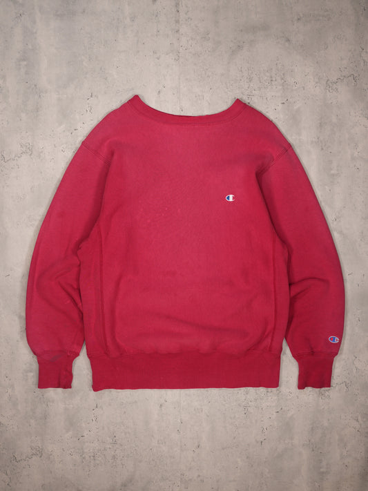 1990S - RED/MAROON CHAMPION REVERSE WEAVE SWEATSHIRT - LARGE