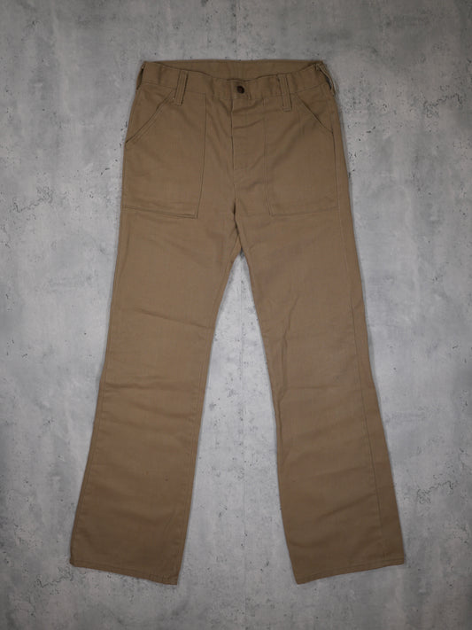 1970S - KHAKI BAKER POCKET FLARED TROUSERS