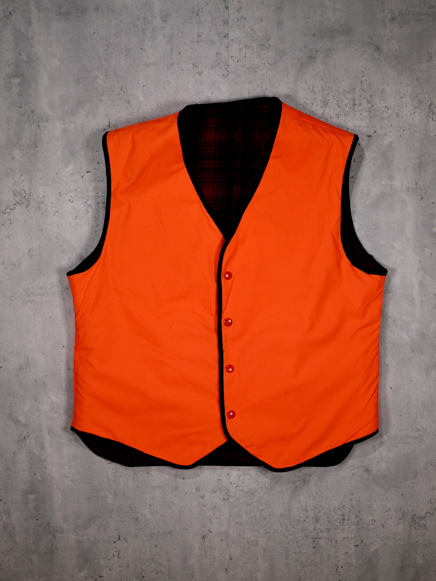 1980S - WOOLRICH PLAID/HI-VIS ORANGE REVERSIBLE VEST