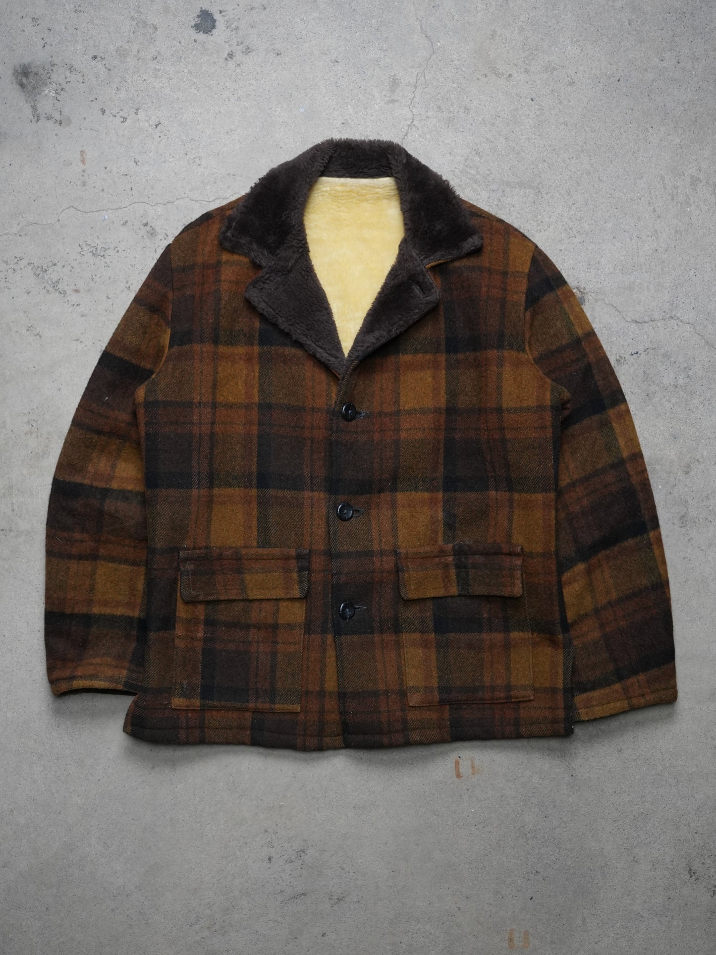 1970S - PLAID WOOL SHEARLING LINED JACKET