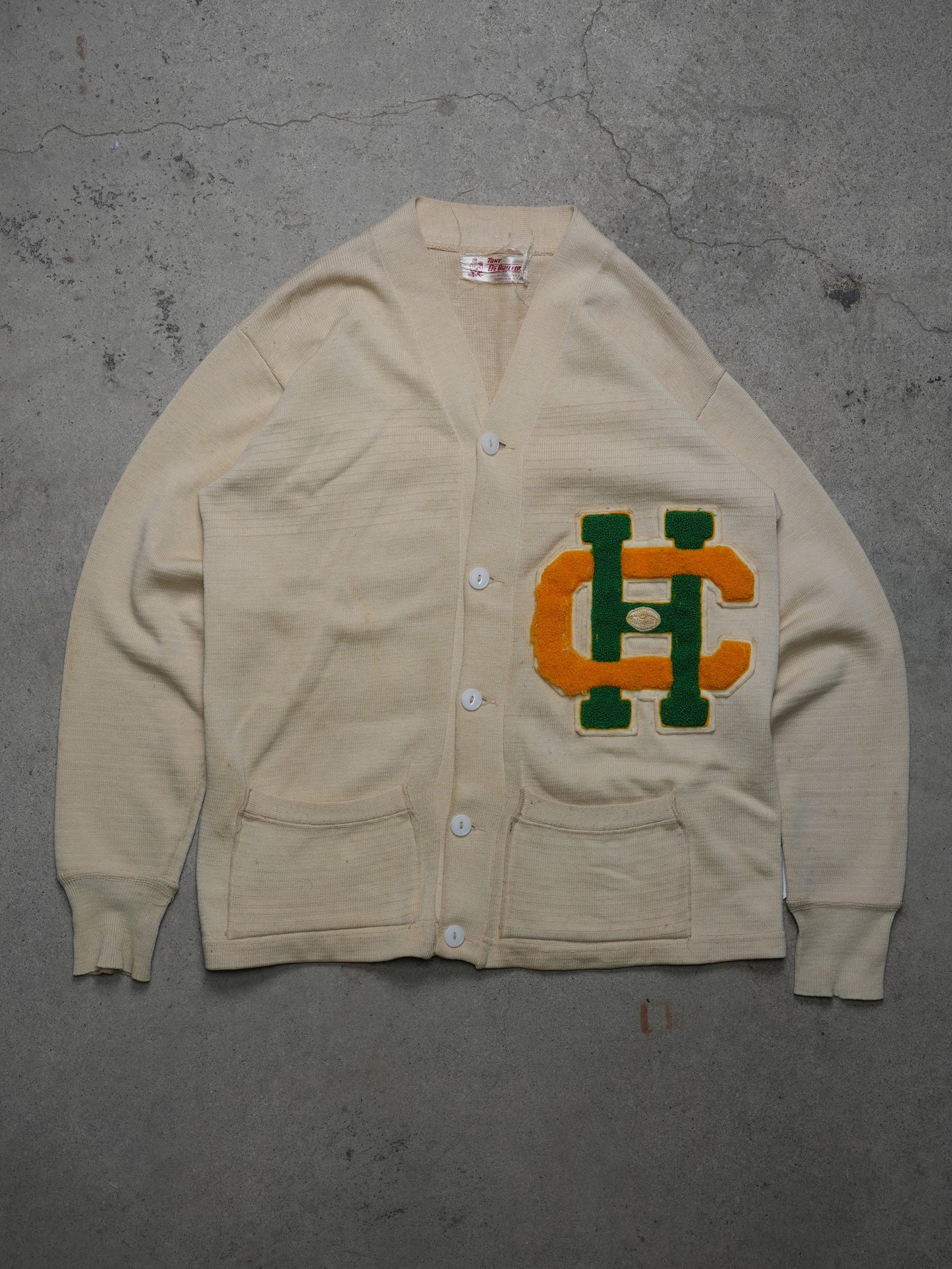 1960S - "HC" HAND KNIT VARSITY SWEATER