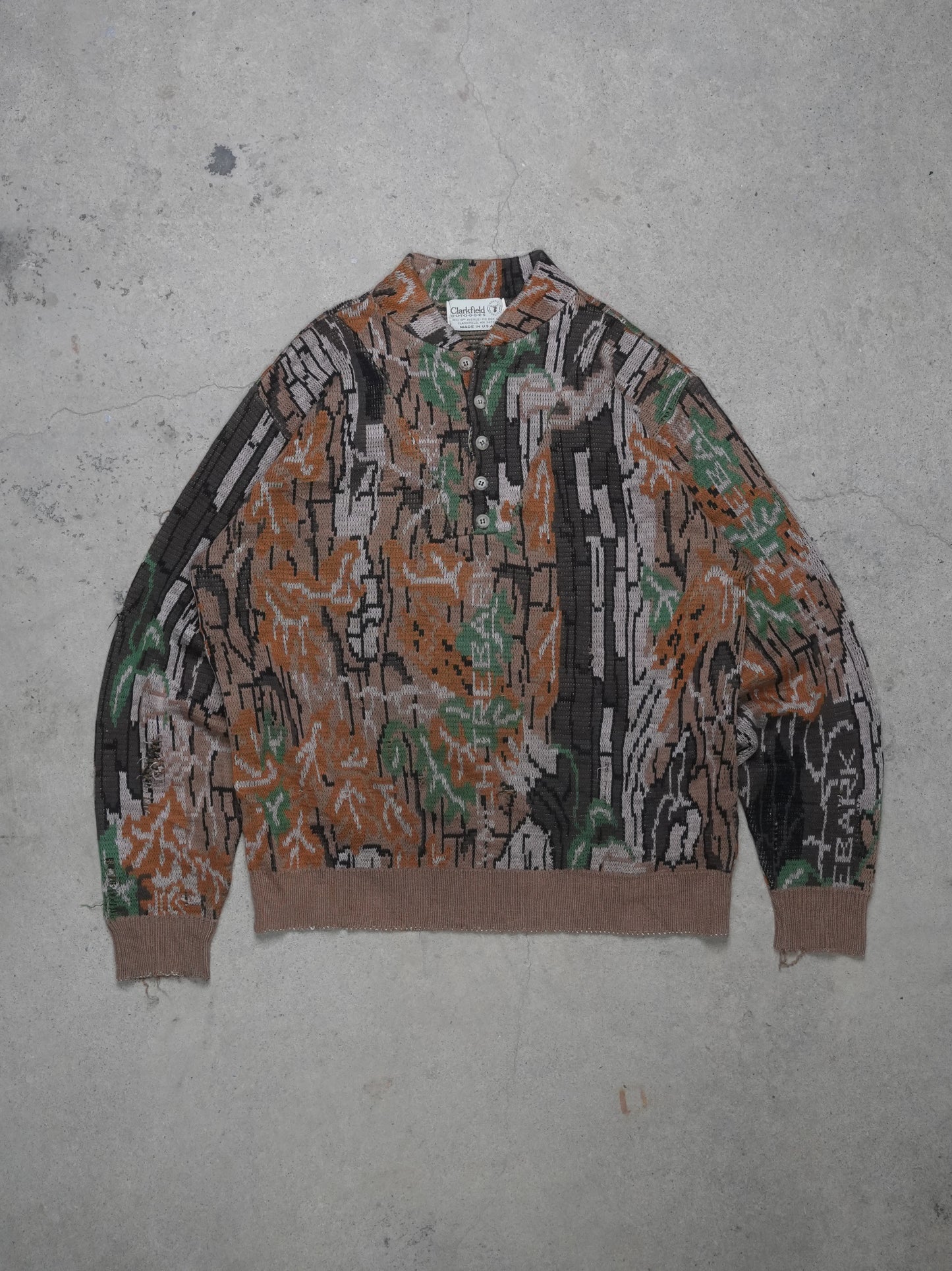 1980S - CLARKFIELD CAMO PATTERN KNIT SWEATER