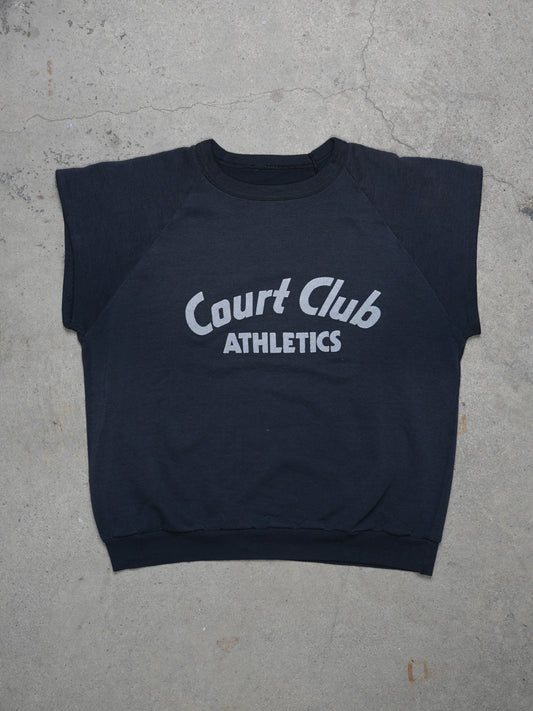 1980S - "COURT CLUB ATHLETICS" RAGLAN SLEEVE CUT OFF SWEATSHIRT