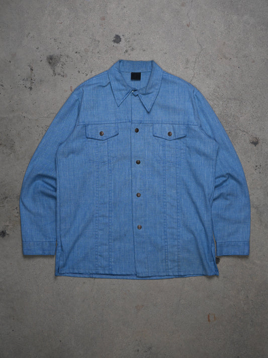 1970S - SEARS WESTERN WEAR DENIM SNAP BUTTON SHIRT