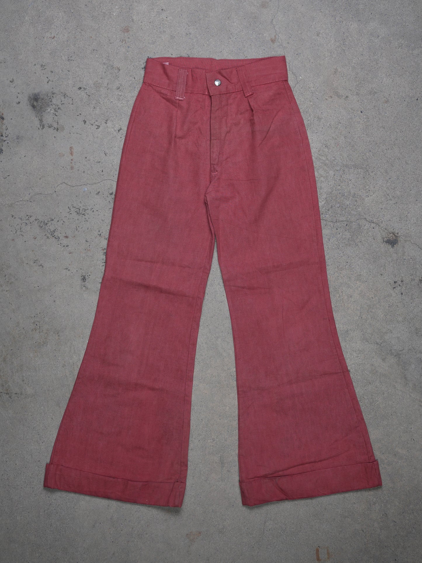 1970S - M&L INDUSTRIES FLARED RED OVERDYED TROUSERS