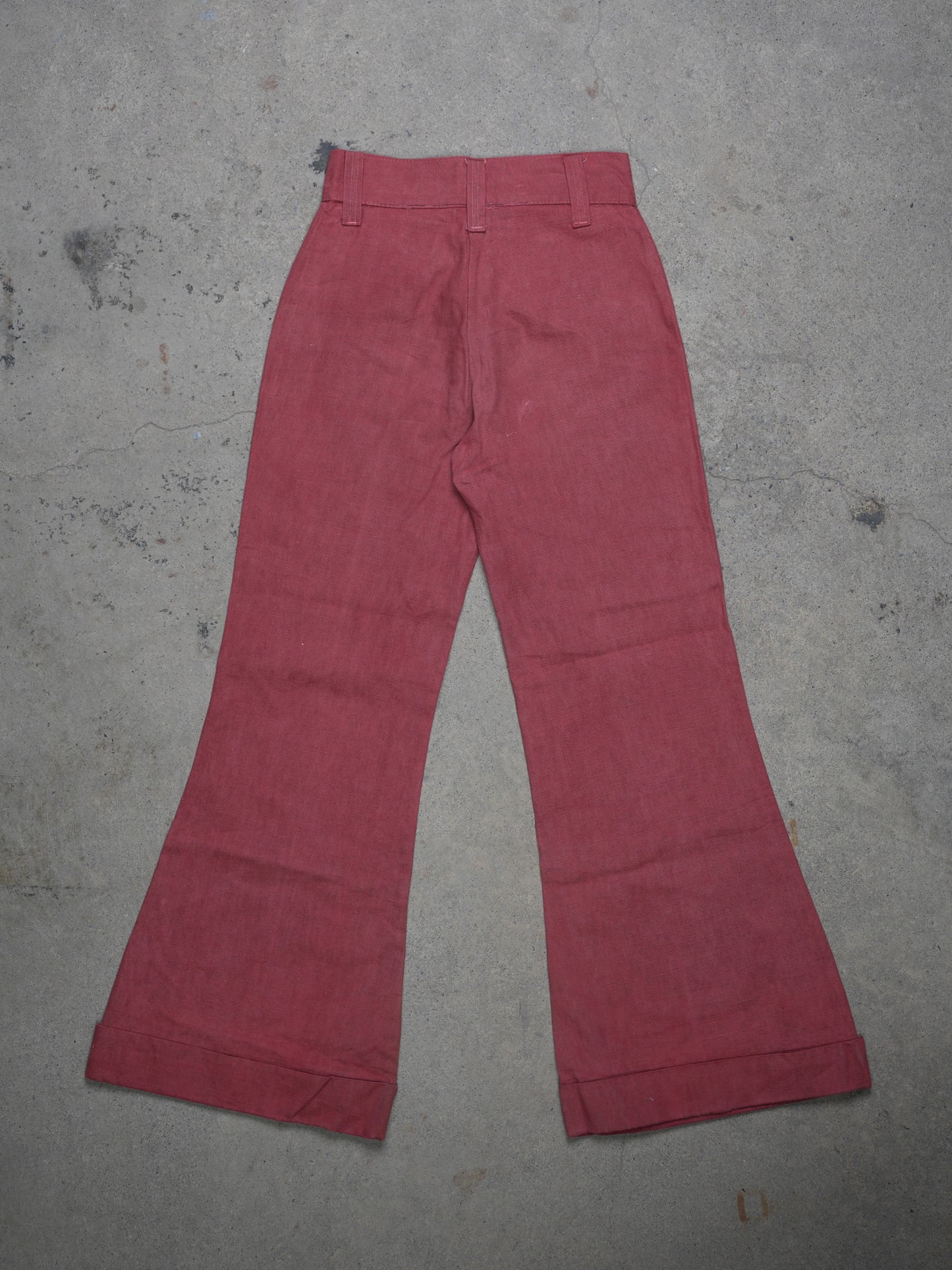 1970S - M&L INDUSTRIES FLARED RED OVERDYED TROUSERS