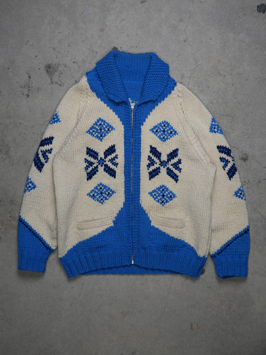 1950S - SNOWFLAKE COWICHAN/CURLING HANDKNIT SWEATER